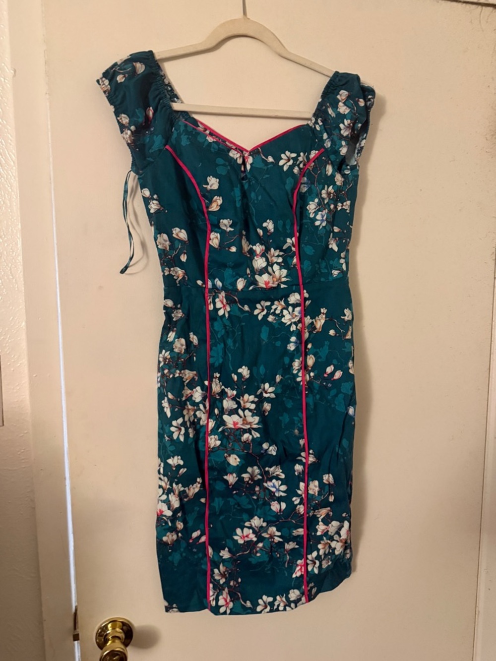 Joe Browns Teal Floral Midi Dress with Pink Piping